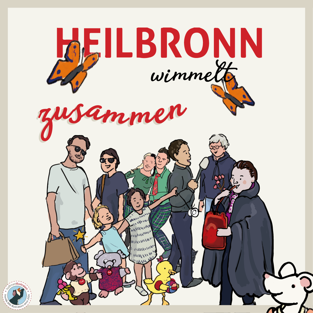 Heilbronn wimmelt zusammen Combined graphic with Illustrations from the cover placement winners from the soon appearing book "Heilbronn wimmelt"