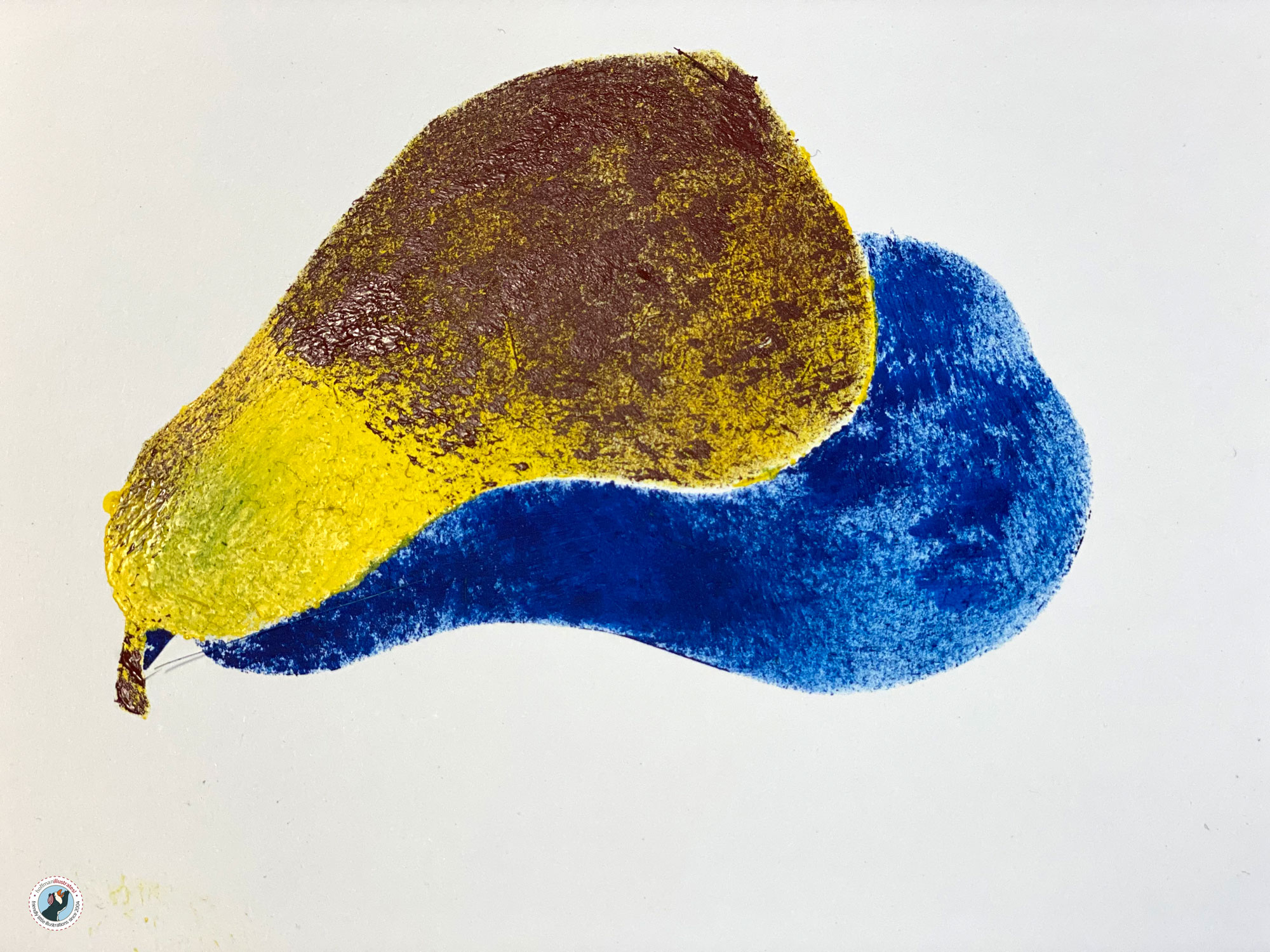 Template painting in gouache of a pear. For my how-to instructions of creating great template art