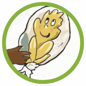 Illustration: Eine dunkelhäutige Hand hält eine von transparenter Folie umhüllte Weizenähre. Diese Schutzfolie verhindert eine ungewollte Fremdbestäubung. Die Grafik ist kreisrund und hat hat eine grasgrünen Umrandung.