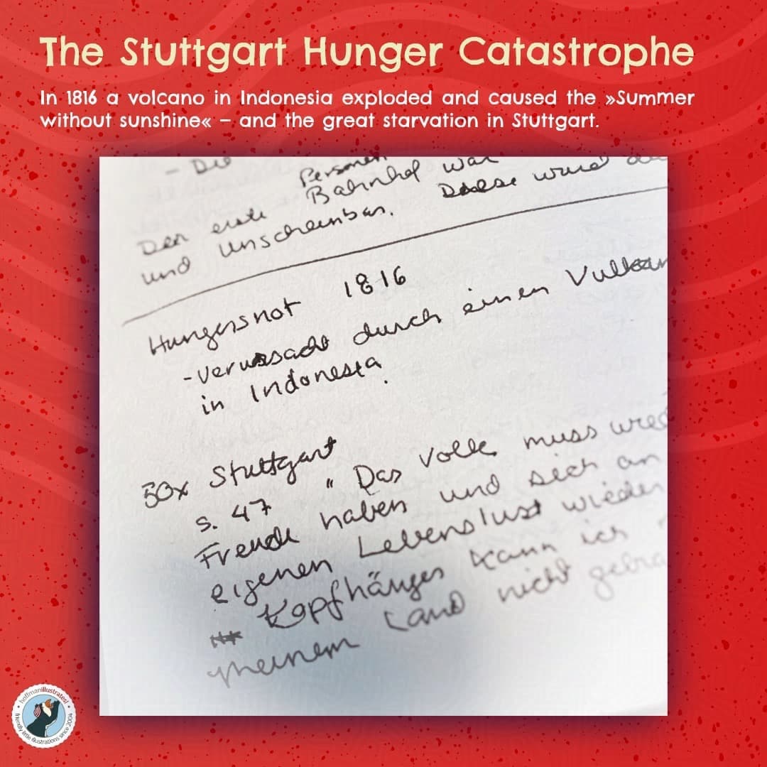 H1: The Stuttgart Hunger Catastrophe Entry from Kimberley Hoffman’s research notebook on the famine of 1816 in Stuttgart. The famine was triggered by a volcanic eruption in Indonesia.